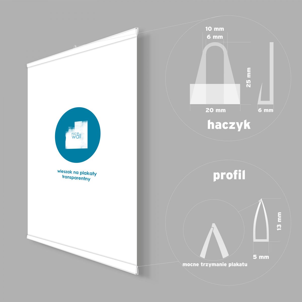 Wieszak na plakat przeźroczysty 62 cm - obrazek 2