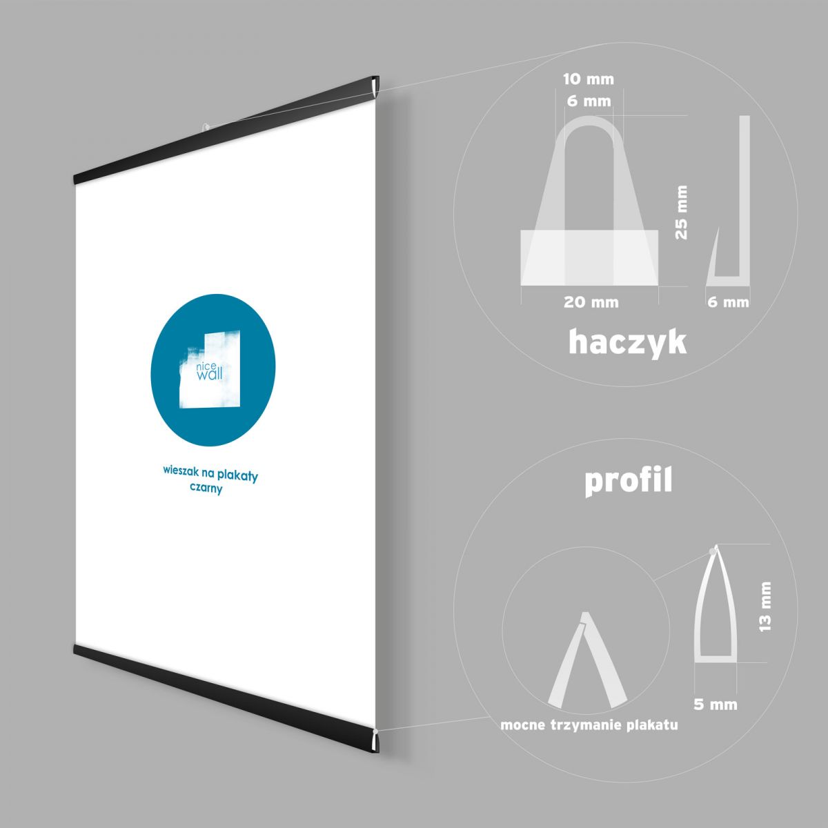 Wieszak na plakat czarny 41 cm - obrazek 2